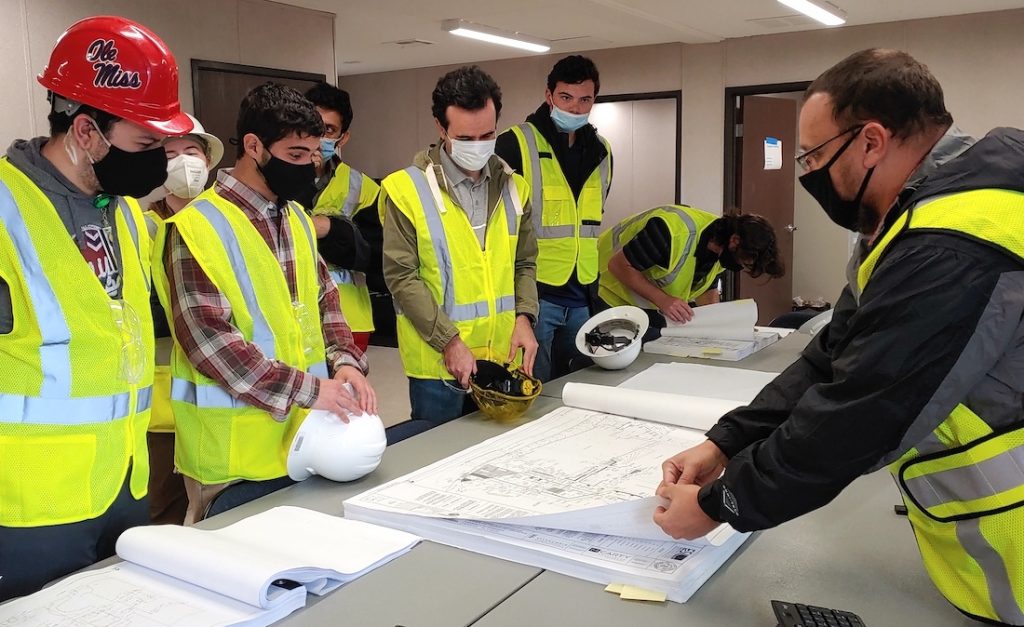 Civil engineering team reviews blueprints for new STEM building at Ole Miss